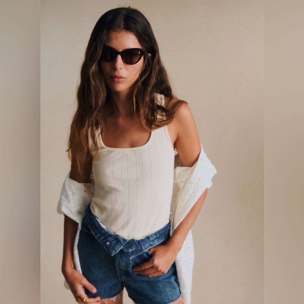 Sézane Juan Top in Cream Pointelle, Size Small